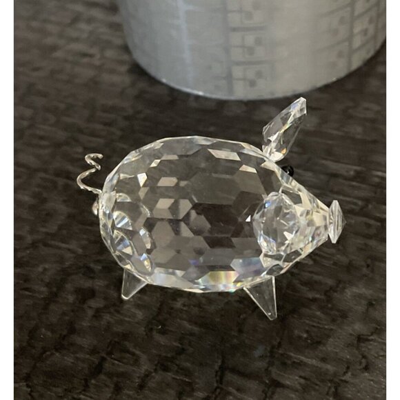 Swarovski Crystal Pig #7638 Figurine Austria With Box Silver Metal Tail - Picture 2 of 7